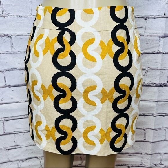 J Crew Linen Mini Skirt Mod Chain Print - Picture 1 of 4